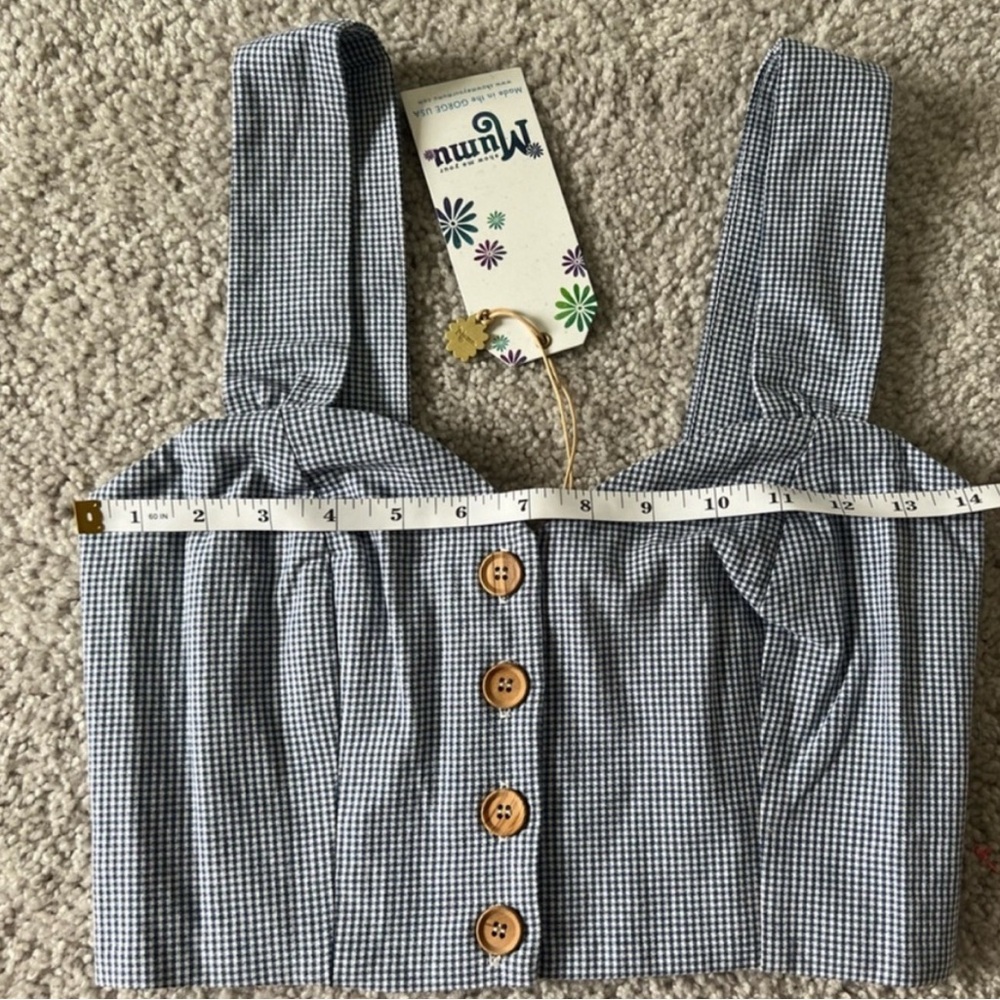 Show Me Your Mumu Debbie Gingham Stretch Crop Top Blue Check Small NWT - Picture 7 of 8
